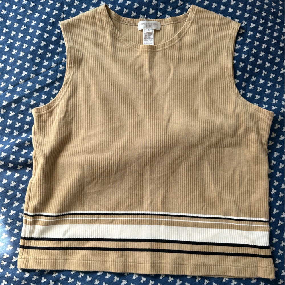 Retro Tan Sleeveless Top with Stripes